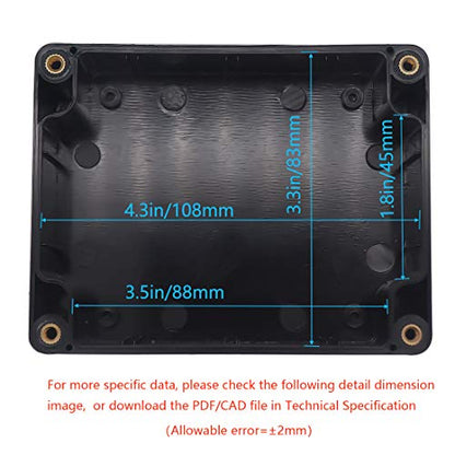 Junction Box, Zulkit Project Box IP65 Waterproof Outdoor Box ABS Plastic Electrical Boxes Electronic Enclosure Black 4.5 x 3.5 x 2.2 inch(115 x 90 x 55 mm)(Pack of 1) - size: 4.5" x 3.5" x 2.2"(Pack of 1)