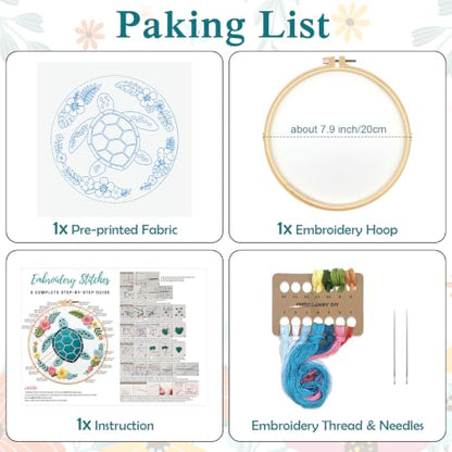 Louise Maelys Sea Turtle Embroidery Kit for Beginners, Ocean DIY Craft - color: Sea Turtle