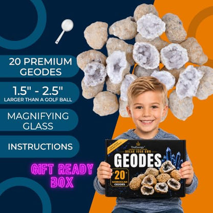 TruEnergy Break Your Own Geodes Kit – 20 Real Geodes 1.75"–2.5", 90% Hollow Rate, Crack Open & Discover Crystals – STEM Geology Rock Kit, Science Gift for Kids Ages 6+, Party Favors [Medium] - size: MEDIUM (1.5"-2.5")