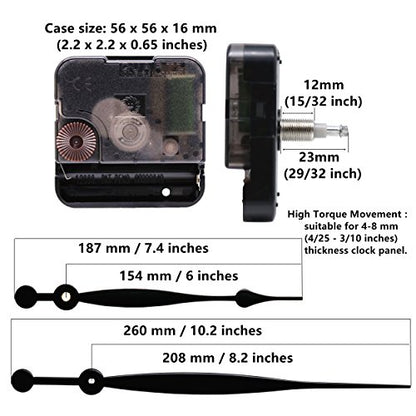 Youngtown 2 Pack High Torque Long Shaft Clock Movement with 10" Spade Hands