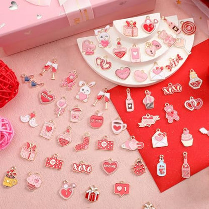 SANNIX 110pcs 55 Pairs Valentine's Day Charms Gold Enamel Heart Charms for Jewelry Making Women Girls Day DIY Keychains Bracelets Necklace Earring Crafts Supplies Valentines Party Favor - style: Valentines Charms-55 Pairs