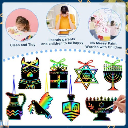 JULMELON 36PCS Hanukkah Scratch Paper Crafts for Kids, Chanukah Gifts - style: Hanukkah