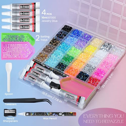 40000 Pcs Resin Jelly Rhinestones Kit, 30 Colors 4mm Flatback Rhinestones with 4 Pcs B7000 Jewelry Glue & Tools, All-in-One Bedazzling Kit for DIY Arts & Crafts Gifts - color: 30 Colors 4mm