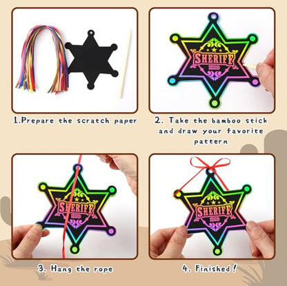 JULMELON 36Pcs Western Crafts for Kids, Cowboy Rainbow Scratch Art Cards - style: Western