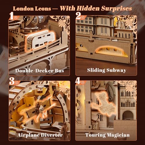 ROBOTIME Wooden Town Marble Run - 3D Wooden Puzzles for Adults EGB01 Night City Marble Run Kit - Wooden Puzzle Models for Adults to Build - Space/STEM/Engineering Gift