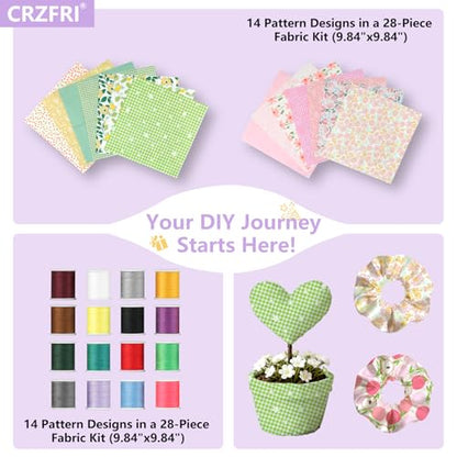 All-in-One Mini Sewing Machine for Beginners with Sewing Kit - size: Includes Pink&Green Fabric