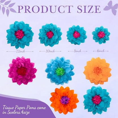 Gejoy 20 Pcs Tissue Paper Flowers for Wall, 3D Pom Poms, Mexican - color: Bright Color