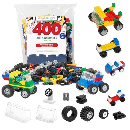 Barcaloo 400 Piece Wheels and Axles Sets, Building Bricks Car Parts and Pieces Kit - Car Building Set with Wheels, Axles & Windshields and Bonus Bricks - color: Wheels, Tires, & Axels - 400 Pieces