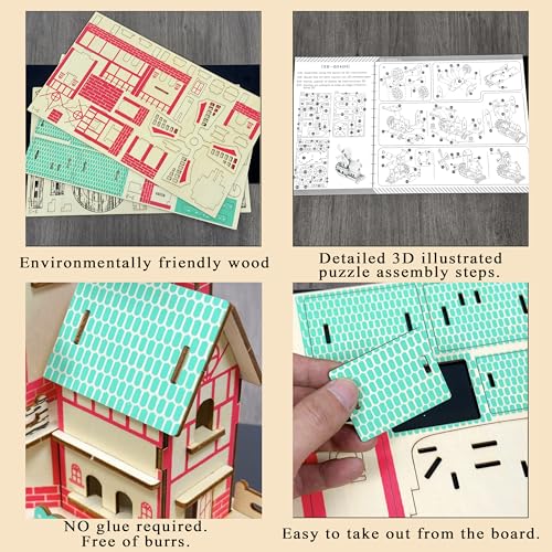 Log Cabin 3D Wooden House Puzzle,DIY Mini Building Model Kit，015 - color: 015