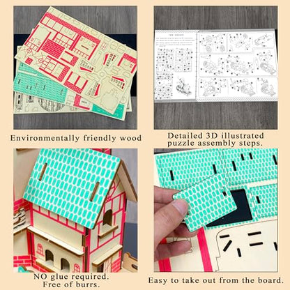 Log Cabin 3D Wooden House Puzzle,DIY Mini Building Model Kit，015 - color: 015