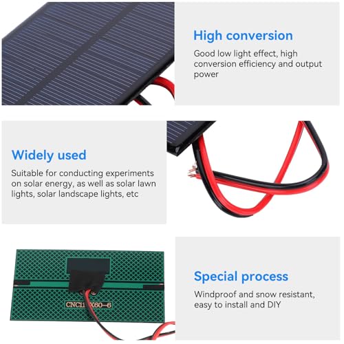 3pcs Mini Solar Panel DC 6V, Polysilicon Solar Cell Charger Module with 30cm Cable, 2.4x4.3inch
