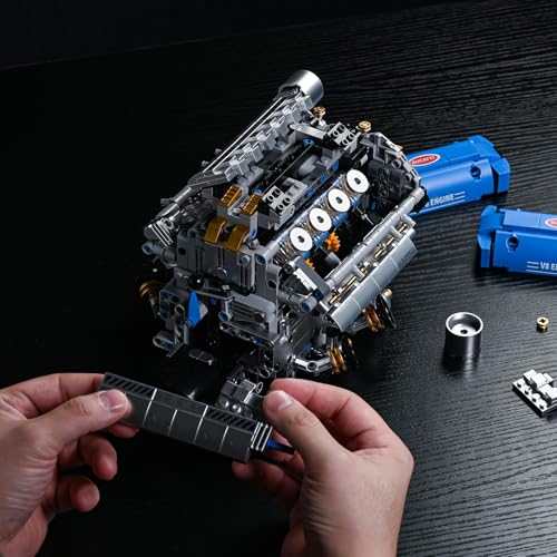 UNCLE BRICK V8 Engine Model Kit that Runs, Motorized Engine Building Set for Adults, Working Visible Engine with Chain & Cylinder Linkage, STEM Mechanical Building Toy Gift for Car Enthusiasts