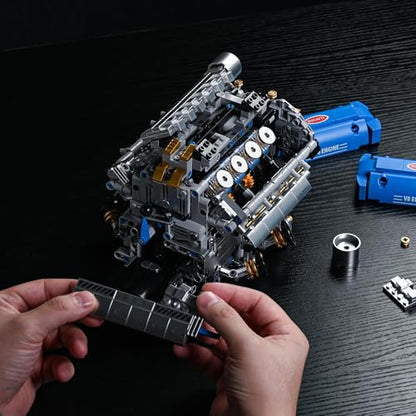 UNCLE BRICK V8 Engine Model Kit that Runs, Motorized Engine Building Set for Adults, Working Visible Engine with Chain & Cylinder Linkage, STEM Mechanical Building Toy Gift for Car Enthusiasts