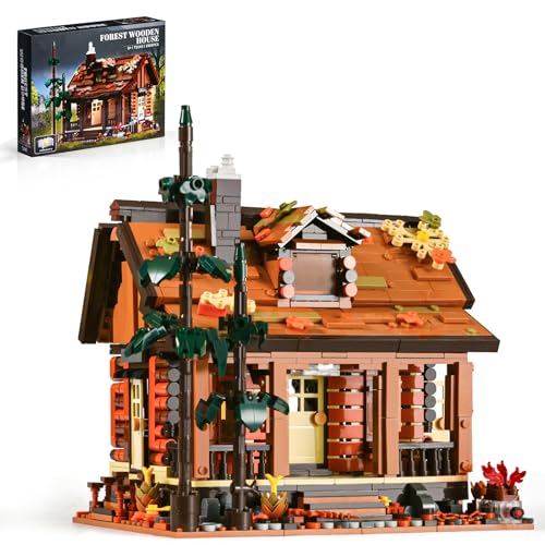 SATHIBI Wood Cabin Building Blocks Set for Adults,Forest Wooden House Building Toys with Light,Log Cabin Construction Kits,Home Decor Gifts for Adults and Teen 14+(1969Pcs)