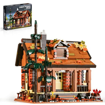 SATHIBI Wood Cabin Building Blocks Set for Adults,Forest Wooden House Building Toys with Light,Log Cabin Construction Kits,Home Decor Gifts for Adults and Teen 14+(1969Pcs)