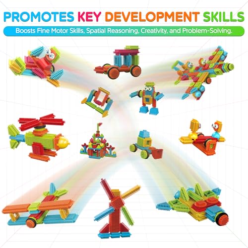 Contixo 144 pcs Bristle Shape 3D STEM Building Toys, Construction Learning Stacking Educational Block, Creativity Beyond Imagination, Inspirational, Safe & Durable, Recreational Toy for Kids Ages 3-8 - style: STEM-144pcs