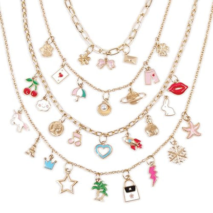 Make It Real: Handful of Charm - 70 pc DIY Jewelry Set, 4 Chain Lengths, Design & Create, Charm Necklace & Bracelet Craft Kit, Girls & Kids Age 8+
