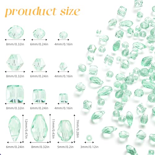 1500 Pcs Crystal Glass Beads for Jewelry Making – 12 Styles Bicone, Rondelle, Cube, Teardrop & 3mm Spacer Beads, DIY Bracelet Necklace Earring Craft Kit(Peppermint Green) - color: Peppermint Green