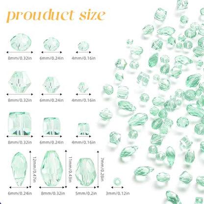 1500 Pcs Crystal Glass Beads for Jewelry Making – 12 Styles Bicone, Rondelle, Cube, Teardrop & 3mm Spacer Beads, DIY Bracelet Necklace Earring Craft Kit(Peppermint Green) - color: Peppermint Green
