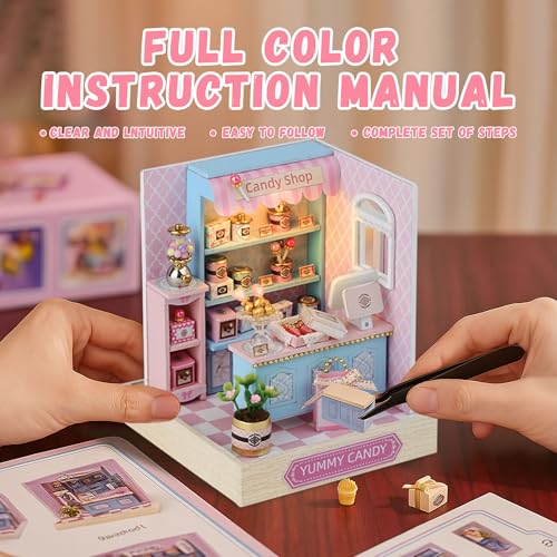 Flever Dollhouse Miniature DIY House Kit Creative Room with Furniture for Romantic Valentine's Gift (Yummy Candy) - color: Yummy Candy