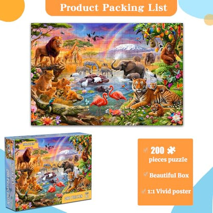 Puzzles for Kids Ages 6-8 8-10 - 200 Piece Puzzles - Animal World Puzzle - color: Animal World