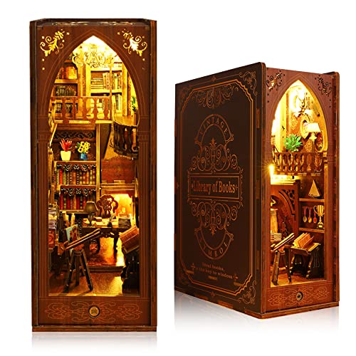 3D DIY Book Nook Kit - DIY Miniature House Kit for Adults, Teens and Beginners, Dollhouse Booknook Library Tiny House Bookshelf Decor 3D Wooden Puzzle, Mini Library of Books Model Build Gift - style: Library of Books