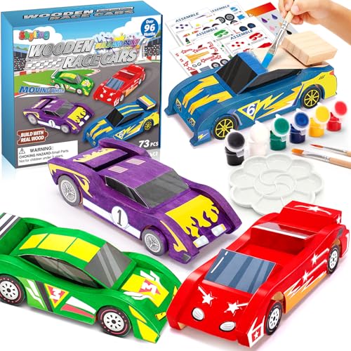 Shyling 4 Wooden Race Car Painting Kit, Arts & Crafts DIY Kit for Kids 8-12 - style: Model B