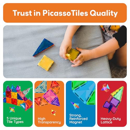 PicassoTiles 60 pcs Mini Magnetic Tiles Magnet Toys Travel-Friendly On-The-Go Building Blocks for Kids Compact Lightweight Creative playset Preschool Montessori Early Learning STEM Kids Toy Ages 3+. - color: 60pcs Mini