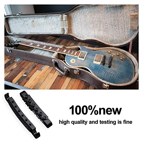 SAPHUE A Set of String Saddle Tune-O-Matic Bridge and Tailpiece with Studs for GB LP Style Electric Guitar (Black) - color: Black