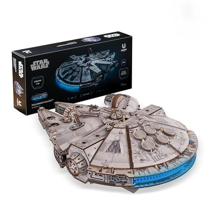 UGEARS Star Wars ™ Millennium Falcon™ Wooden 3D Puzzles for Adults - DIY Mechanical Model Kit, 3D Puzzle Brain Teaser Puzzles for Adults, Wood Model Building Kits, Hobbies for Men and Women