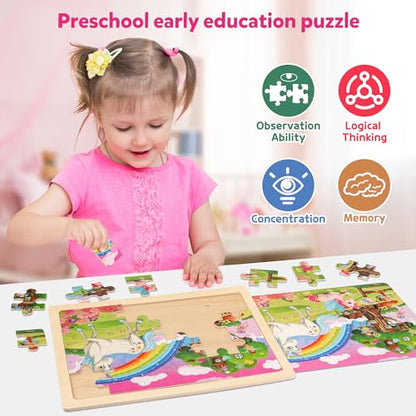SYNARRY Large Unicorn Princess Fairy Wooden Puzzles for Kids Ages 4-6 - style: Unicorn