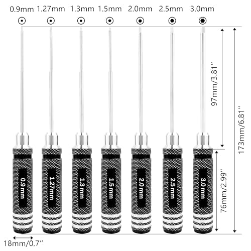 7 Pieces Hex Screw Driver Set 0.9mm 1.27mm 1.3mm 1.5mm 2.0mm 2.5mm 3.0mm Hex Screwdriver Kit RC Repair Tools for Traxxas RC Car Drone Multi-Axis Helicopter Arrma Axial Losi Redcat Racing (Black) - color: Black