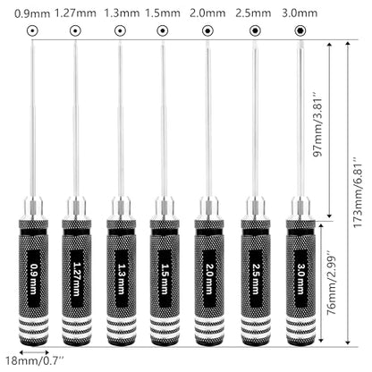 7 Pieces Hex Screw Driver Set 0.9mm 1.27mm 1.3mm 1.5mm 2.0mm 2.5mm 3.0mm Hex Screwdriver Kit RC Repair Tools for Traxxas RC Car Drone Multi-Axis Helicopter Arrma Axial Losi Redcat Racing (Black) - color: Black