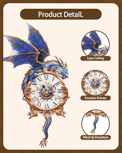 3D Puzzles for Adults, Blue Dragon Clock 3D DIY Model Kit Crafts