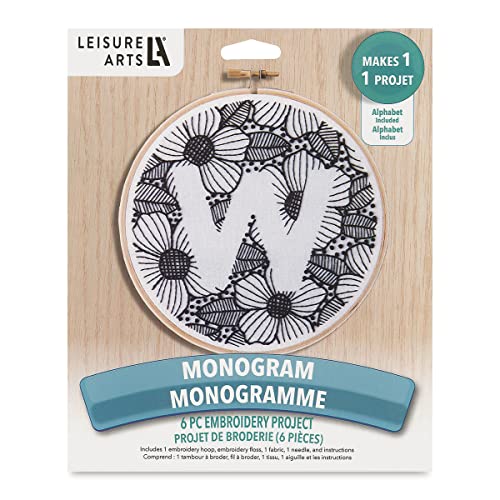LEISURE ARTS Embroidery Kit 6" Monogram - Embroidery Kit for Beginners and Adults, Cross Stitch Kits with Patterns, DIY Starter Set for Seasonal Craft Projects