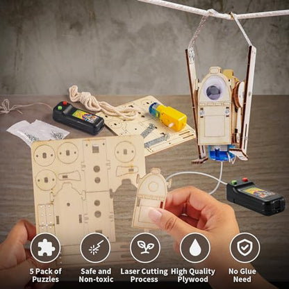 5-in-1 STEM Kit for Kids Ages 6-8 8-10, Wood Robot Building Science Kits