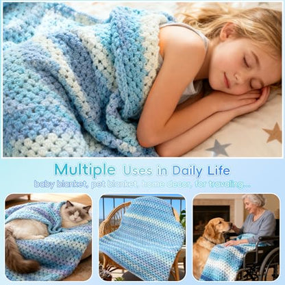 Aeelike Crochet Blanket Kit for Beginners, Easy Crochet Kits, Blue Gradient - color: Aurora Blue Gradient