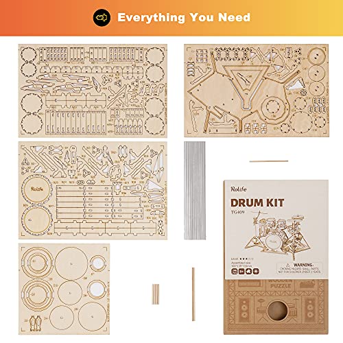 Rolife 3D Wooden Puzzles for Adults, DIY Model Drum kit Crafts for Teens