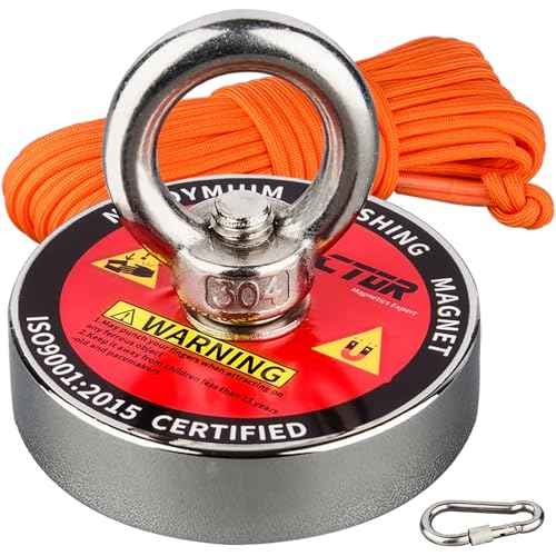 MUTUACTOR Powerful Fishing Magnet,Φ1.89” Neodymium Rare Earth Magnet Heavy Duty,350lbs Strong Pulling Force Round Magnets with Eyebolt Hooks for Salvage,Recovery and Retrieval - style: 350lb Magnet with Rope--Φ 1.89"