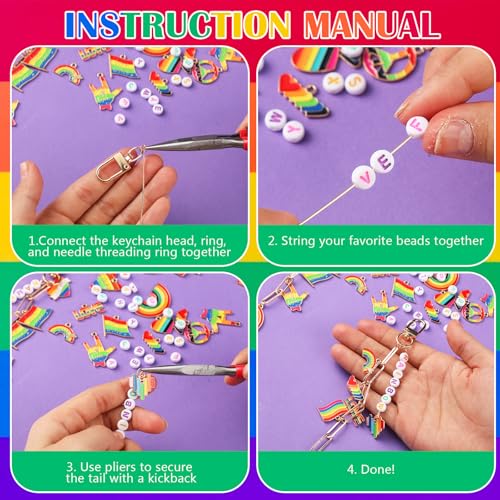 CraftyDream 558 Pcs Rainbow Charm Keychain Making Kit Name Keychain Craft - style: Gay Pride