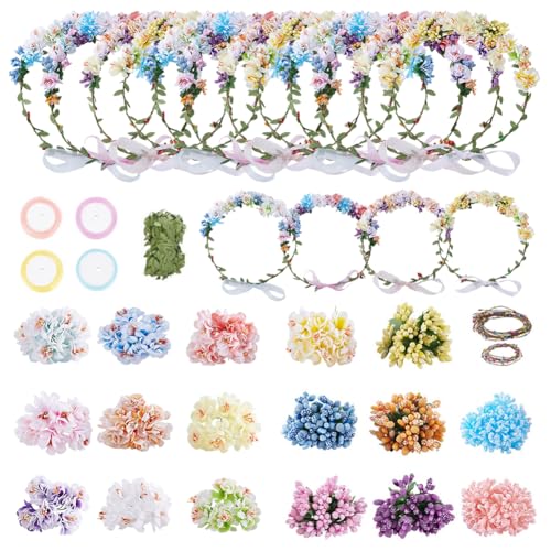 Make Your Own Flower Crown Crafting Kit, Plum Blossom Series Flower Crown Kit, Can Make 16 Sets Wreath Headband and Bracelet Craft Kit, DIY Floral Crown Creative Gifts for Princess