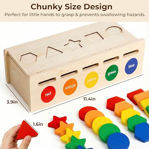LovesTown 3-in-1 Wooden Shape Color Sorter Box with Logic Cards