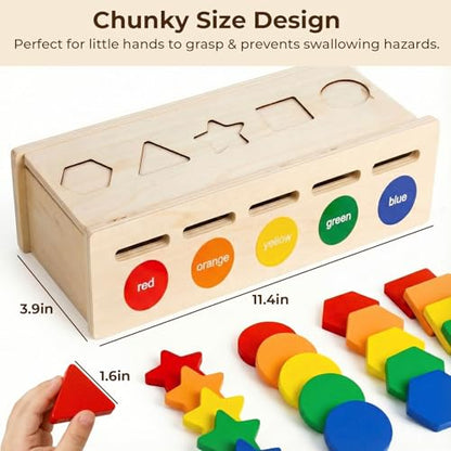LovesTown 3-in-1 Wooden Shape Color Sorter Box with Logic Cards