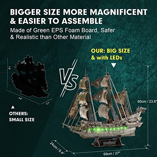 CubicFun Flying Dutchman 3D Pirate Ship Puzzle with Green LEDs, 360 Pieces - style: Green LED Flying Dutchman