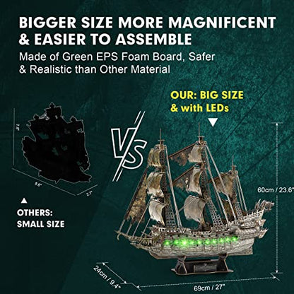 CubicFun Flying Dutchman 3D Pirate Ship Puzzle with Green LEDs, 360 Pieces - style: Green LED Flying Dutchman