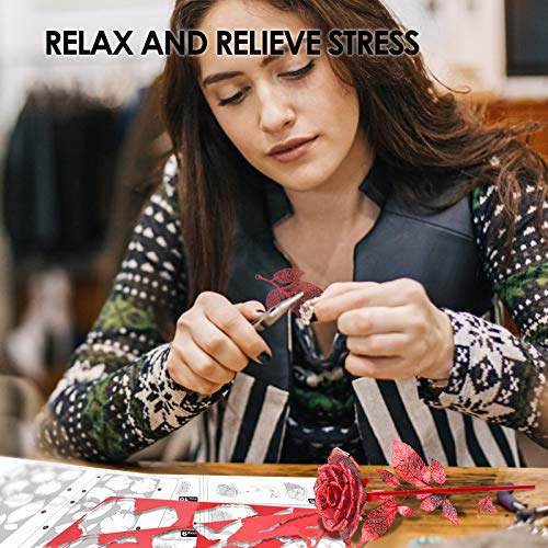 Piececool 3D Metal Puzzles Rose Flower Model Kits, Artificial Fake Flowers Metal Building Kit DIY 3D Puzzle for Adults, for Father Mothers Valentines Day, 15Pcs - color: Red
