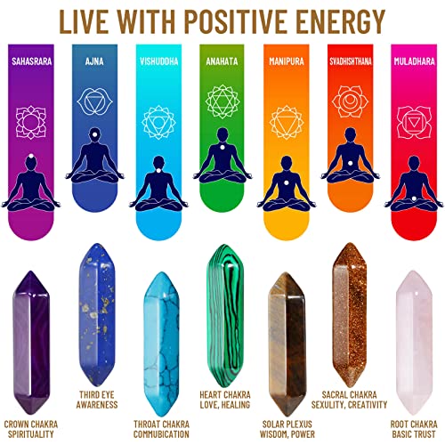24Pcs Healing Crystals Stones Sets, Hexagonal Bullet Shaped Reiki Meditation Gemstone Chakra Stones Tiger Eye Obsidian Quartz Crystals Gemstone Wand Set Pendants with Storage Box - size: 24PCS