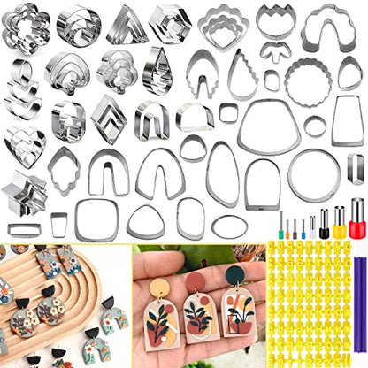 PTFJZ Polymer Clay Cutters for Earring Making 76pcs Clay Tools Set 67 Shapes Stainless Steel Clay Cutters with 8 Circle Shape Cutters 1 Letter Stamp - color: 76metal