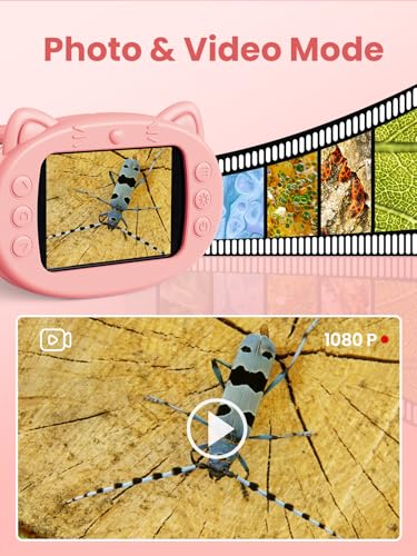 Microscope for Kids, 2.4 Inch Digital Microscope with 1000X Magnification, Handheld Camera Mini Pocket Magnifying Glass, Educational Birthday Gifts Toys for Ages 3+, Pink - color: Pink