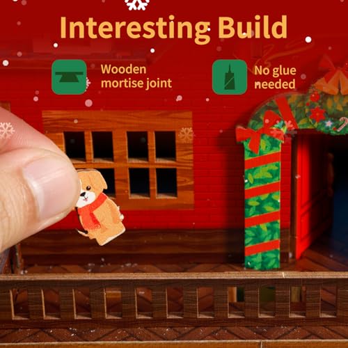 Book Nook Christmas 3D Wooden Puzzles for Adults Miniature House kit Decor - color: Christmas Red House